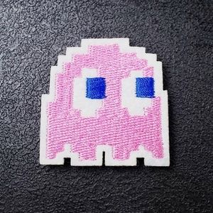 Pink Pac-Man Ghost Embroidered Iron On Sew Patch
